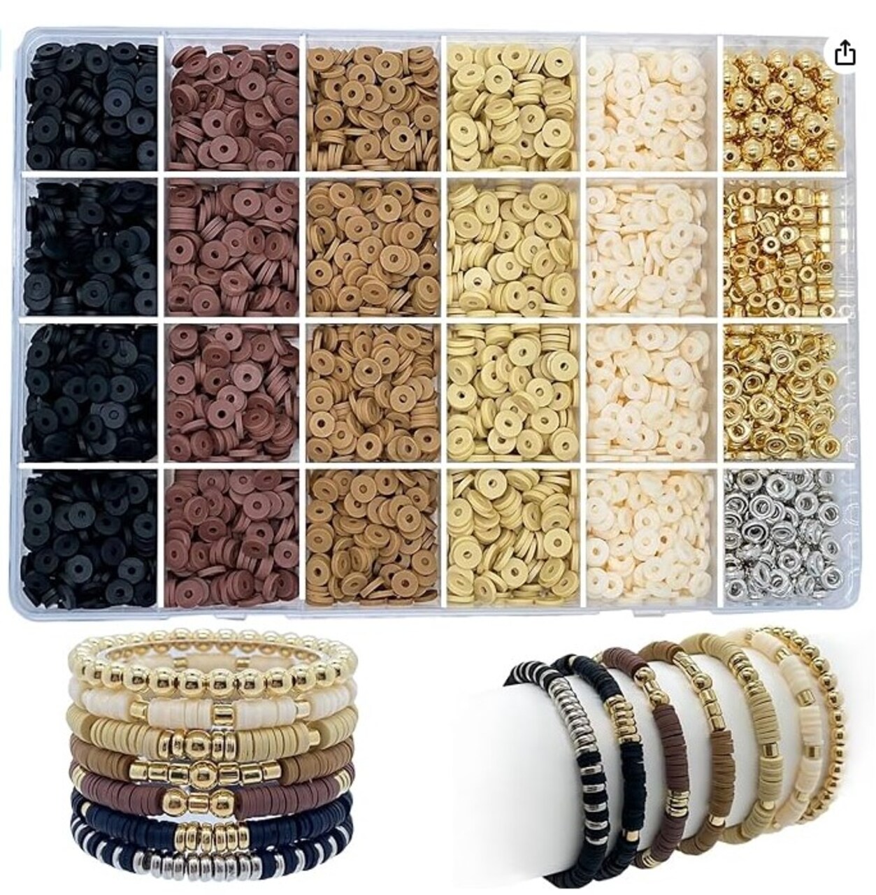 Clay Beads Kit Gold Silver Spacer Polymer Clay Beads for Jewelry Making Adults (Brown) 2820Pcs Clay Beads for Bracelet Making 6mm Neutral Heishi Fall Friendship Bracelets